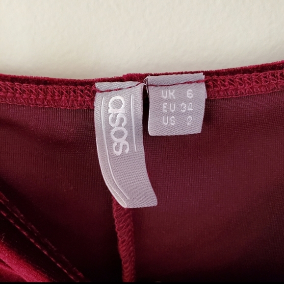 ASOS Bardot Velvet Wrap Pleated Dress Burgundy 2 - Picture 6 of 8